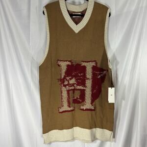 Honor The Gift V-Neck Sweater Vest XL Brown Red Knit Big H Logo Front